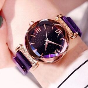 Rhinestone Decor Round Pointer Quartz
Watch